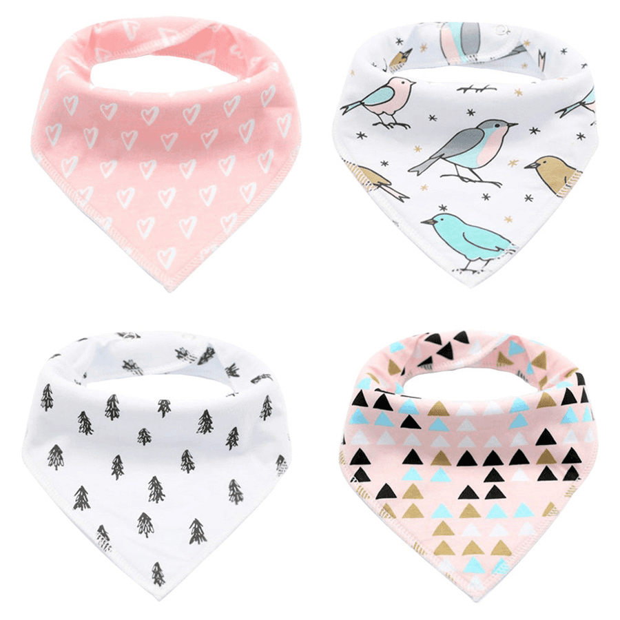 Little Story - Bandana Drool Bibs Set Of 4 - Bird
