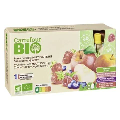 Carrefour Bio Organic Fruit Puree Without Added Sugar 90G X Pack Of 12