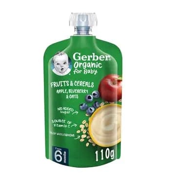 Gerber Organic For Baby Fruits & Cereals Apple, Blueberry & Oats 110Gr