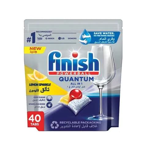 Finish Lemon Sparkle Powerball Quantum All In 1 Dishwasher Detergent Tabs, 40S