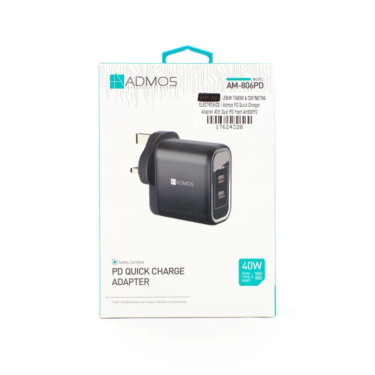 Admos Pd Quick Charge Adapter 40W 2 Type-C Port Am-806Pd