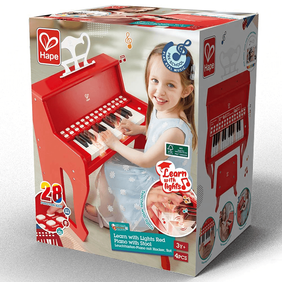 Hape - Learn With Lights Red Piano With Stool