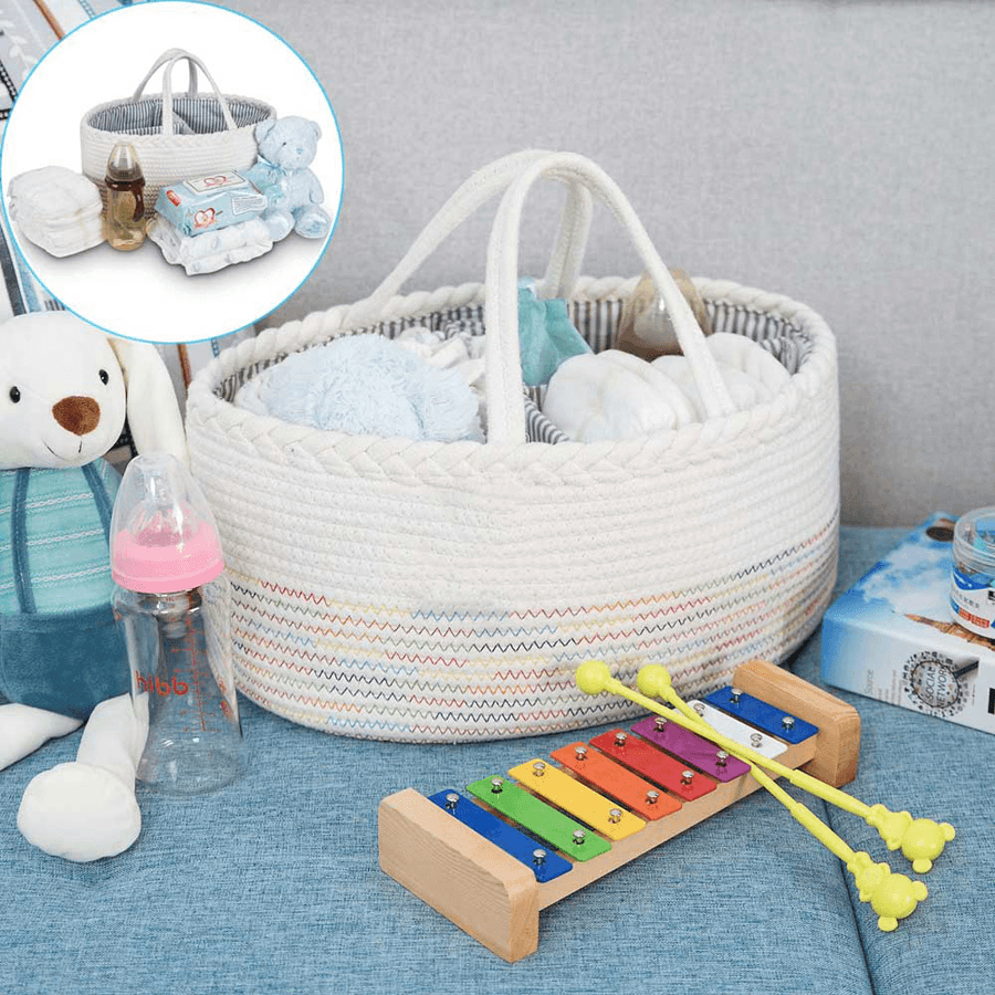 Little Story - Cotton Rope Diaper Caddy (White Rainbow)