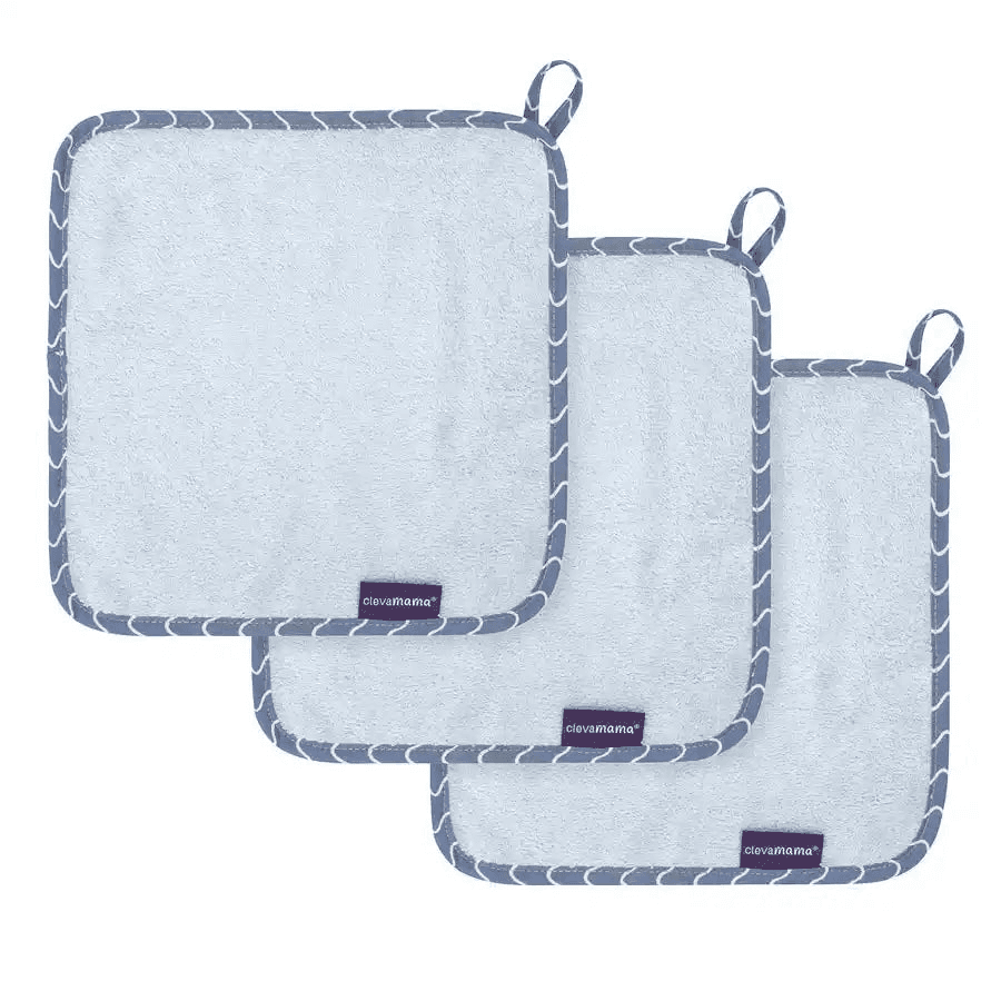 Clevamama Bamboo Baby Washcloth Set - Pack Of 3 (Blue)