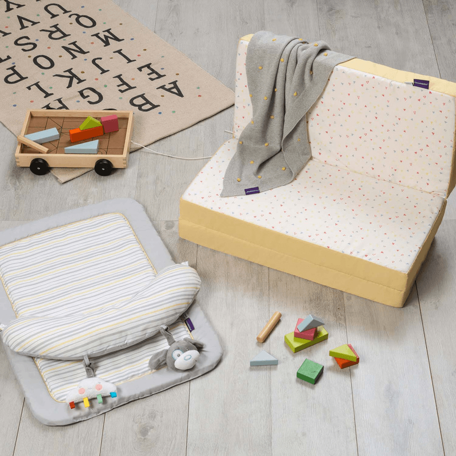 Clevafoam Travel Cot Mattress - 3 In 1 Sleep, Sit & Play (White/Yellow)