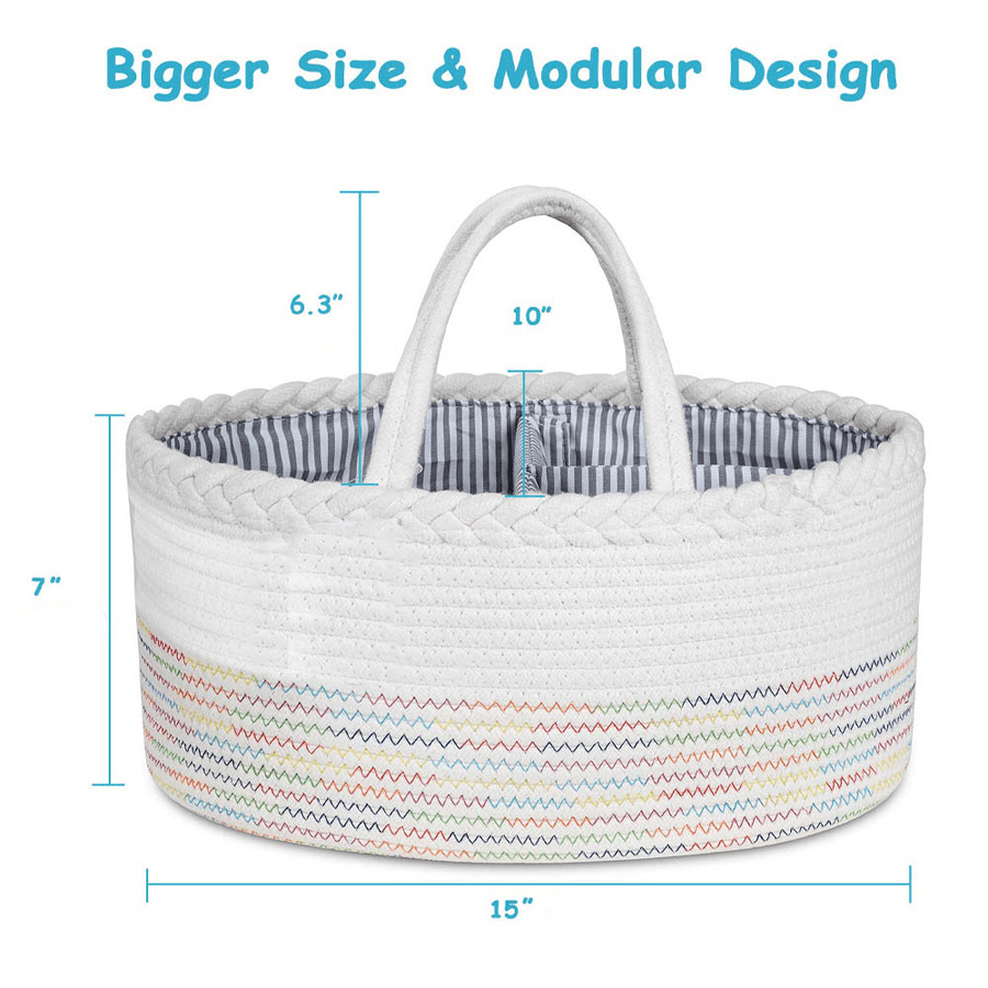 Little Story - Cotton Rope Diaper Caddy (White Rainbow)