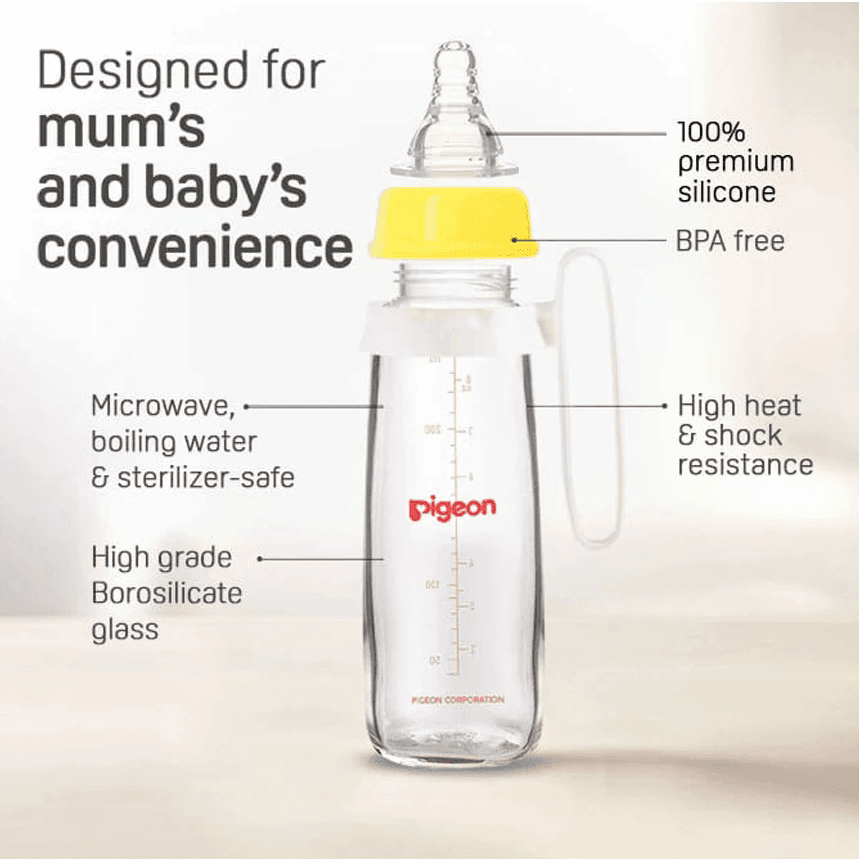 Pigeon - Glass Bottle Sn 240 Ml W/Handle (White)