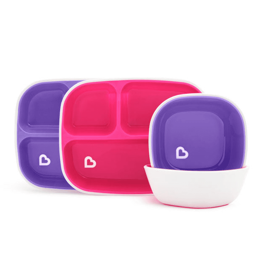 Munchkin - Splash Toddler Bowls & Plates Dining Set, Pack Of 4 (Pink/Purple)