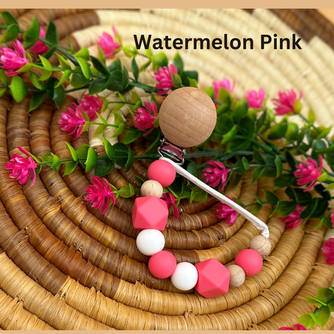 Qute Silicone Pacifier Holder- Watermelon Pink