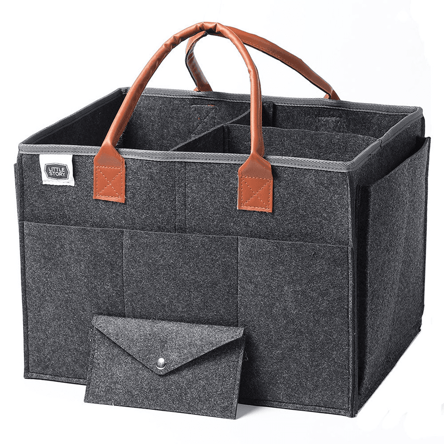 Little Story Diaper Caddy + Travel Pouch - Large (Dark Grey)