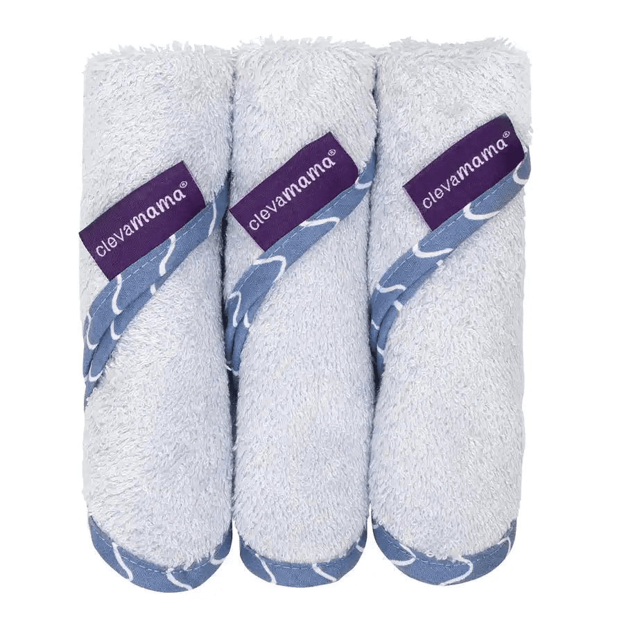 Clevamama Bamboo Baby Washcloth Set - Pack Of 3 (Blue)