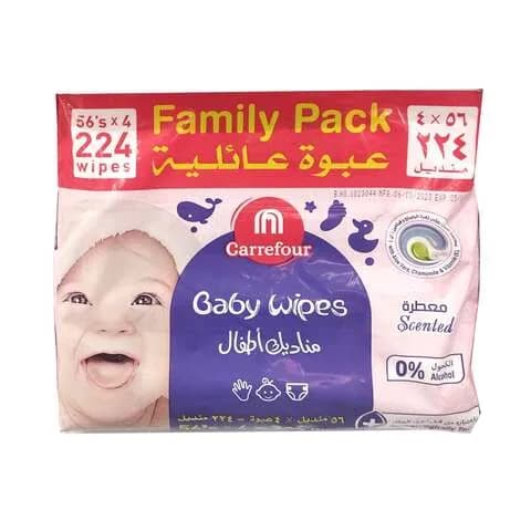 Maf Carrefour Baby Wipes With Aloe Vera 56 Wipes Pack Of 4