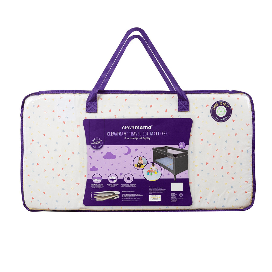 Clevafoam Travel Cot Mattress - 3 In 1 Sleep, Sit & Play (White/Yellow)