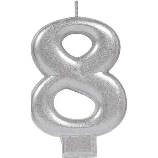 Party Centre Metallic Candle #8 Silver Numeral