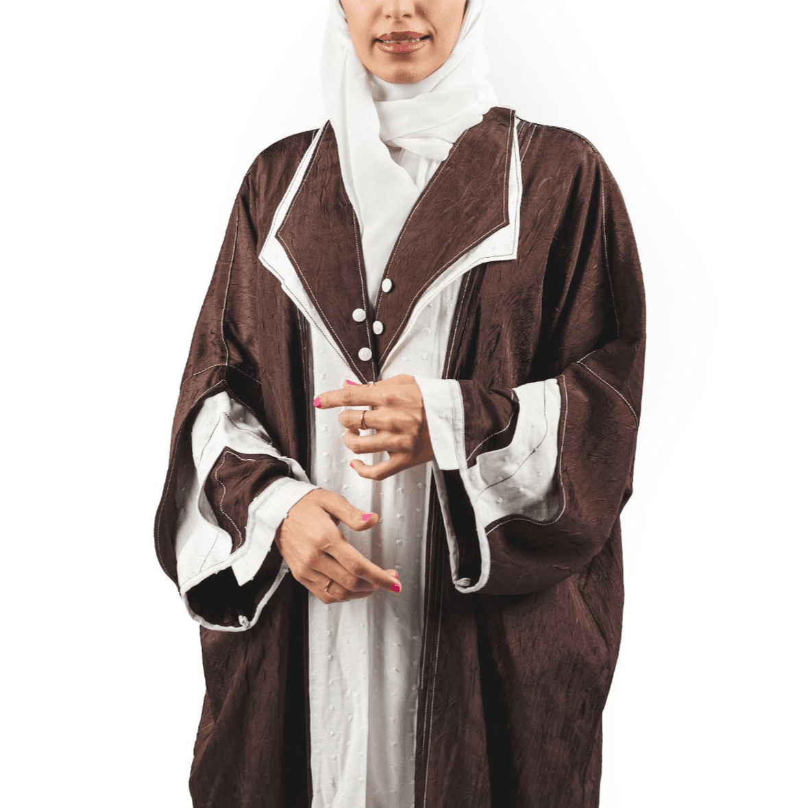 Masnouri Line Abaya Size 55 - Brown and White