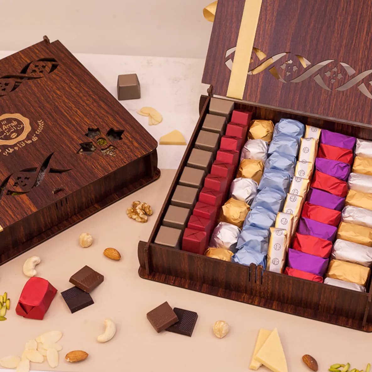Mix Chocolate In A Square Wooden Gift Box