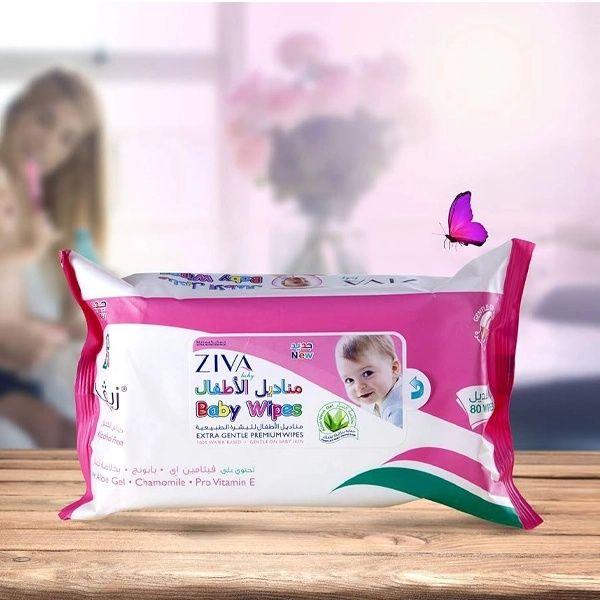 Ziva Baby Wipes Premium Sensitive-Canister 80'S (Pink) (Buy 1 Get 1 Free)