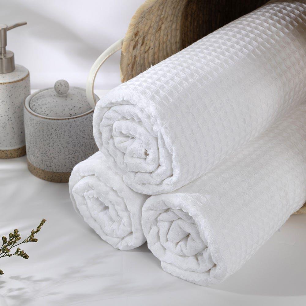 Spa Waffle Terry Reversible Bath Towel, White Â€“ 500 Gsm, 70X140 Cm