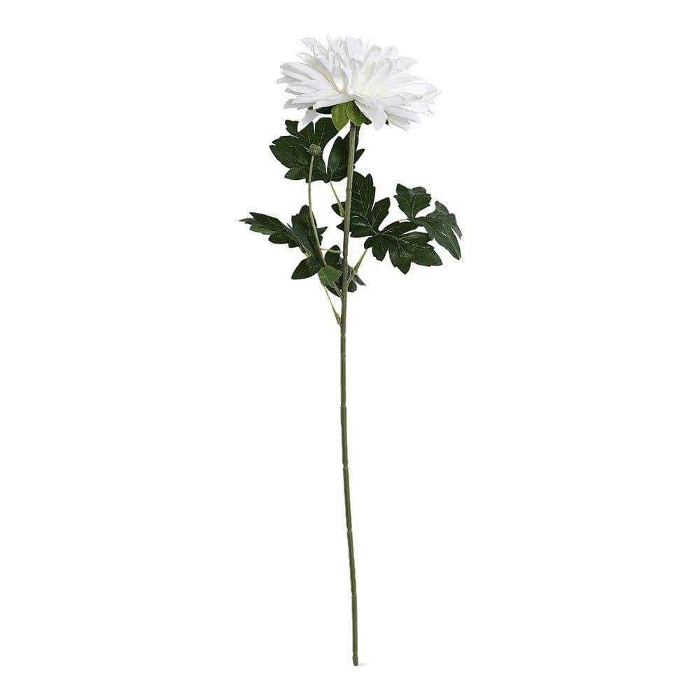 Single Dahlia With 3 Leaves, White - 65 Cm