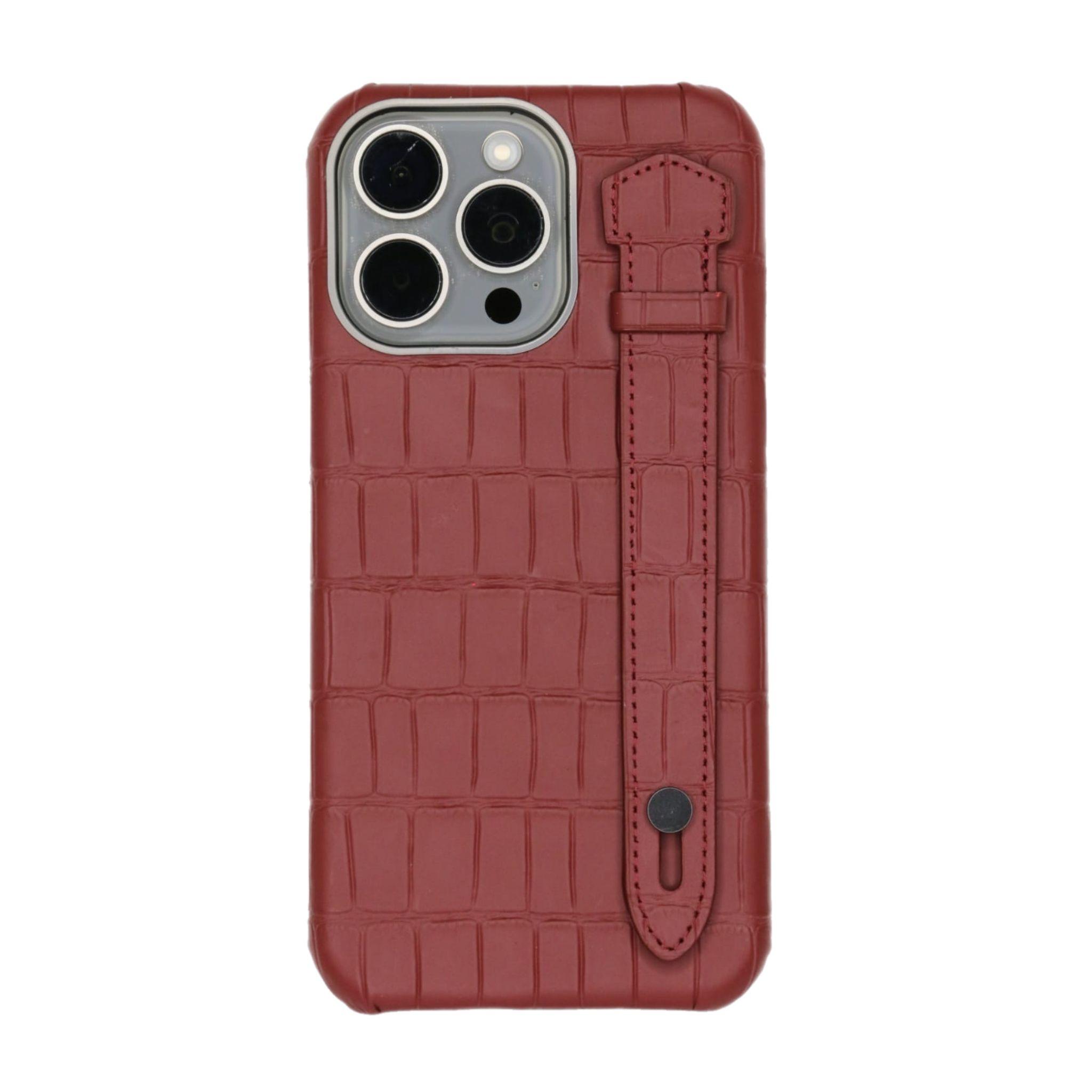 Gs Burgundy Cover Genuine Cow Leather With Side Strap- Iphone 14 Pro Max