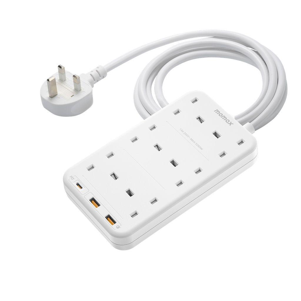 Momax Oneplug 6 Outlet Cube Extension Socket With Usb - White