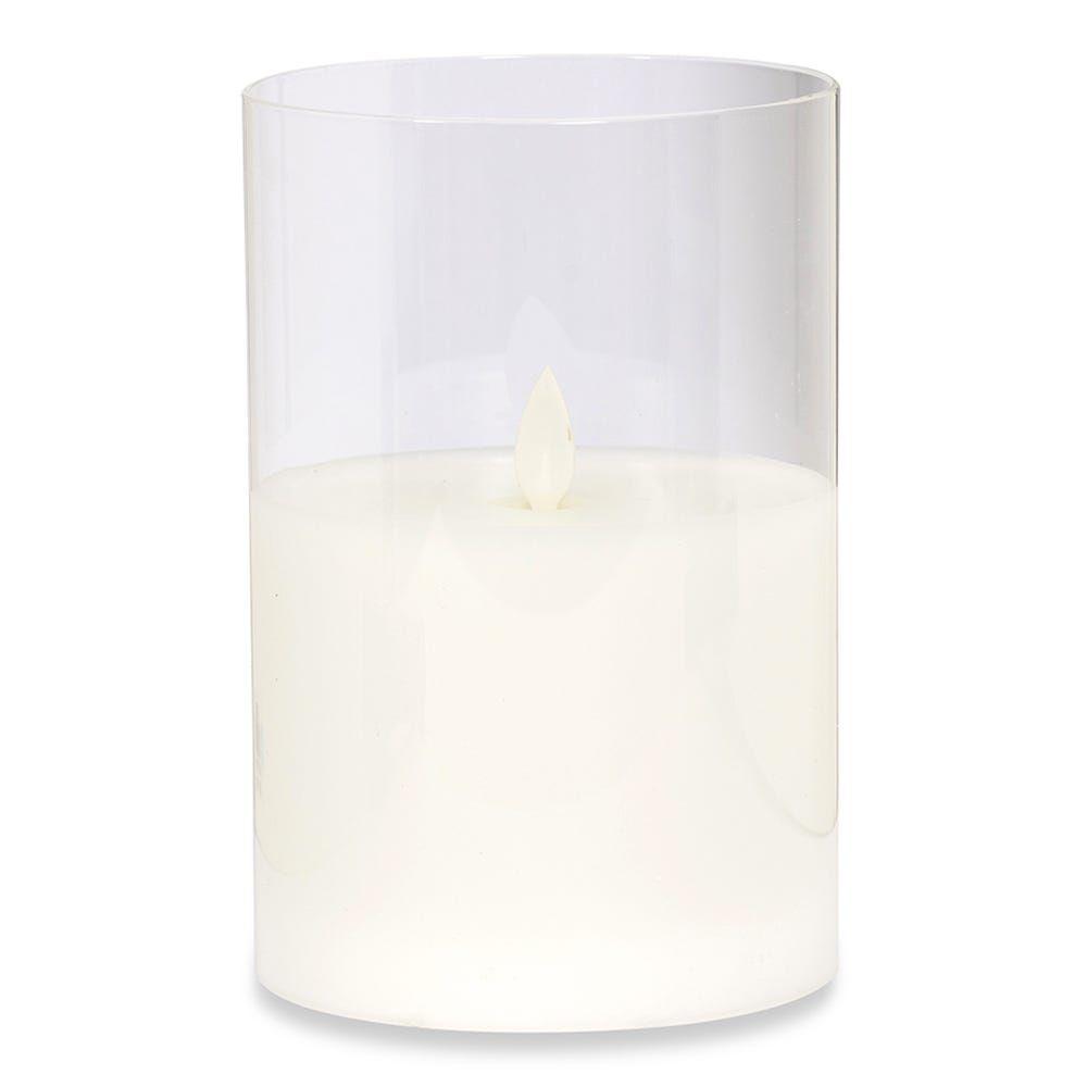 1-Wick Led Pillar Glass Candle, White - 10X15 Cm