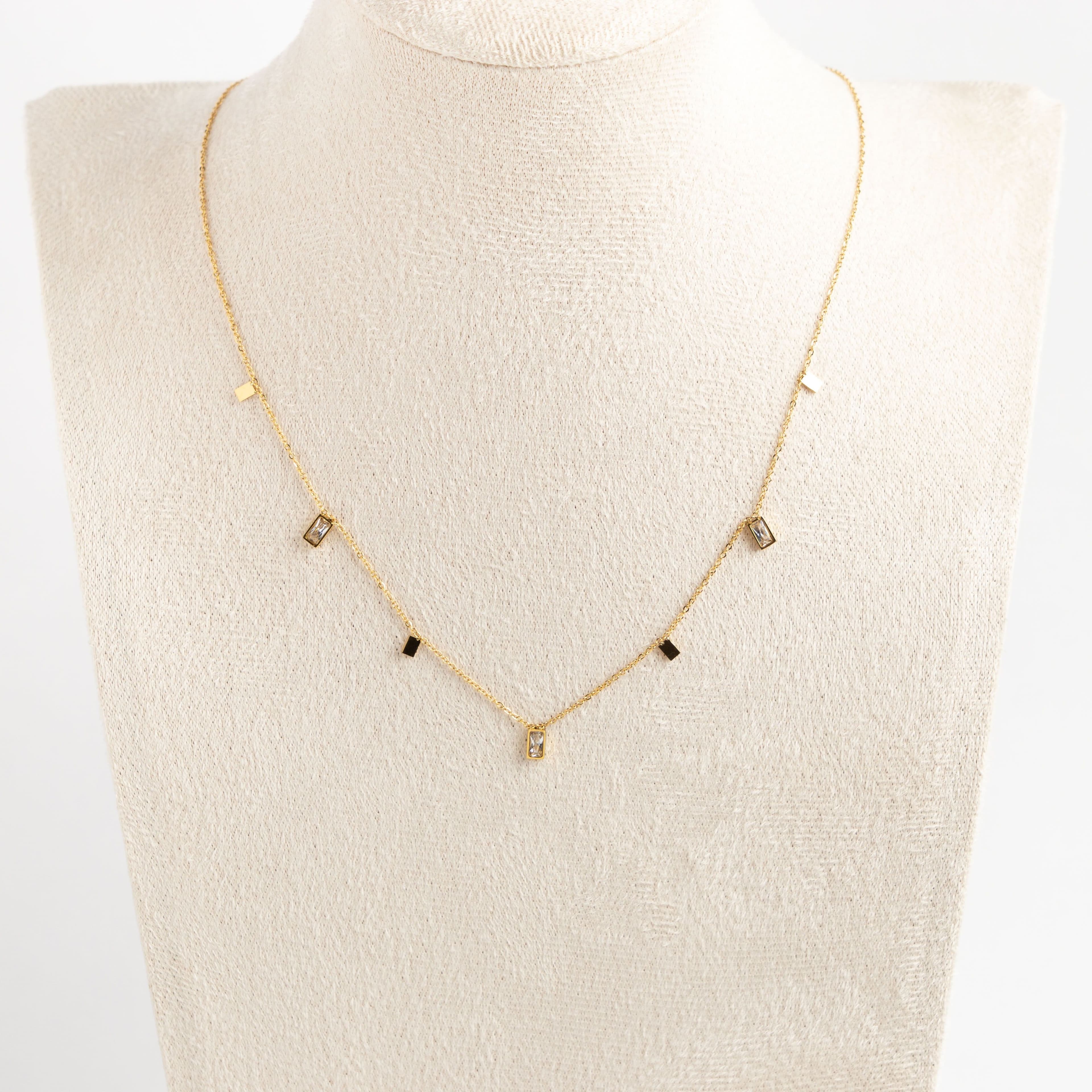 Gold Rectangle Dot Necklace