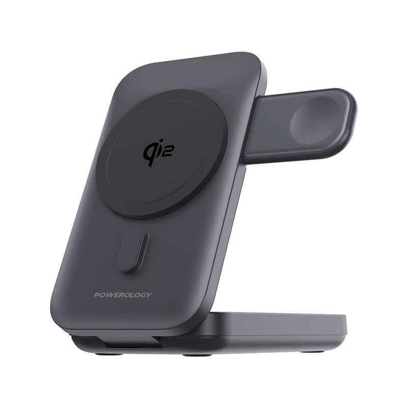Powerology 10000Mah Qi2 - 15W Iphone 15 Magsafe Powerbank - Watch Charger Black