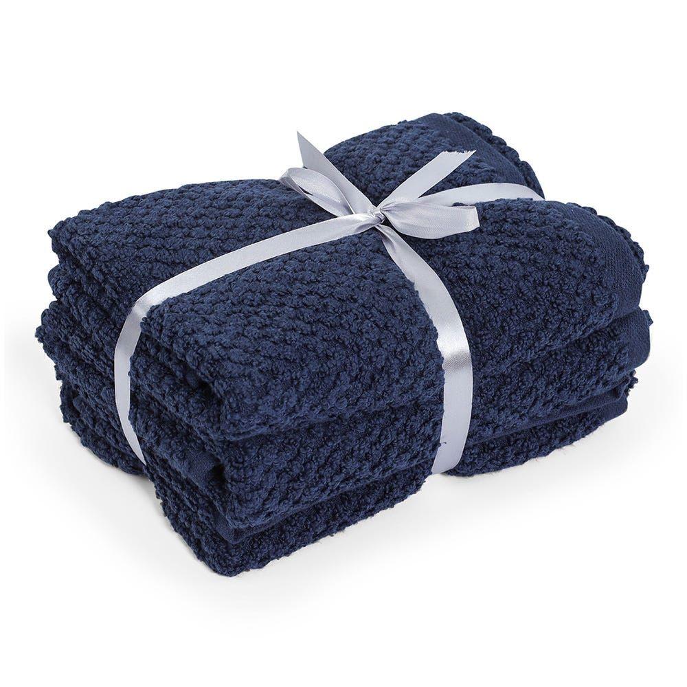 3-Piece Popcorn Textured Hand Towel Set, Navy - 40X60 Cm