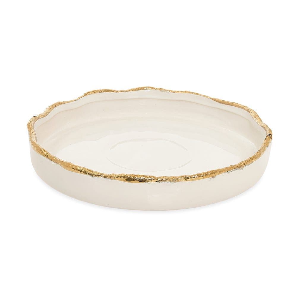 Glitz Ceramic Decorative Bowl, White & Gold - 28X28 Cm