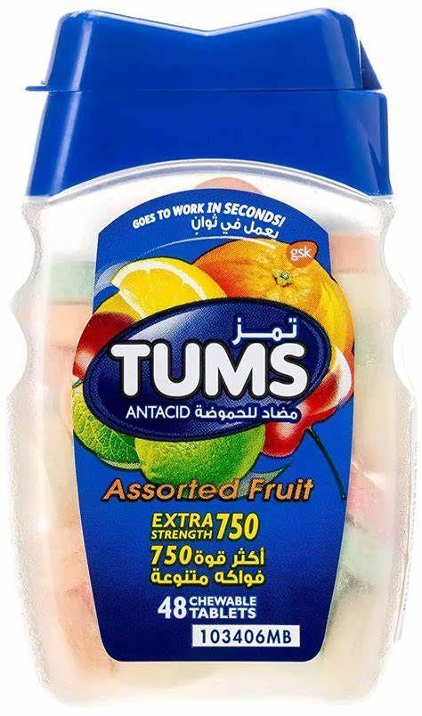 Tums Antacid Assorted Fruit Chewable Tablets 48'S 011Q