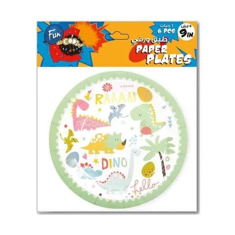 Fun Paper Plate 9 Inch 6 Pieces Dinosaur