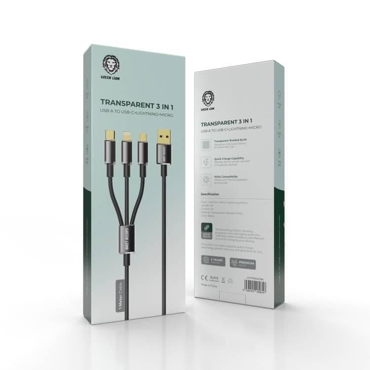 Green Lion Transparent 3 In 1 Cable (1.2M)