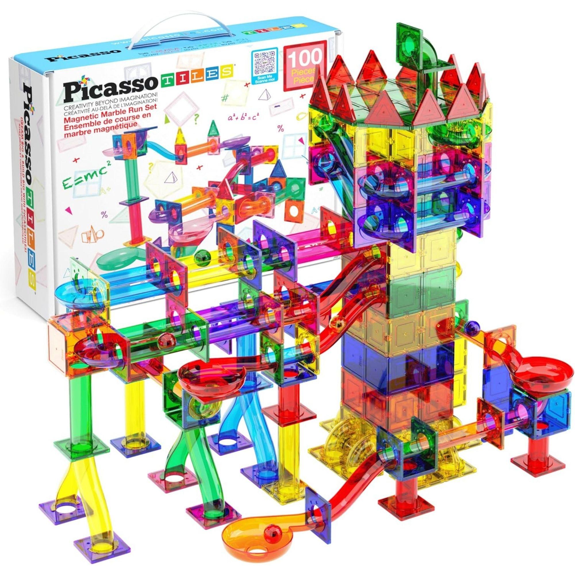 Picassotiles Marble Run Magnetic Building Blocks Set (100 Pieces)