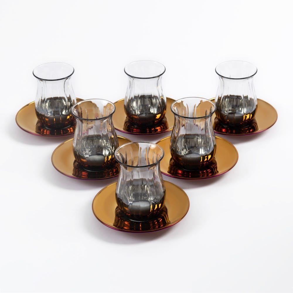 Linka 12-Piece Tea Cup Set, Cherry & Gold - 145 Ml