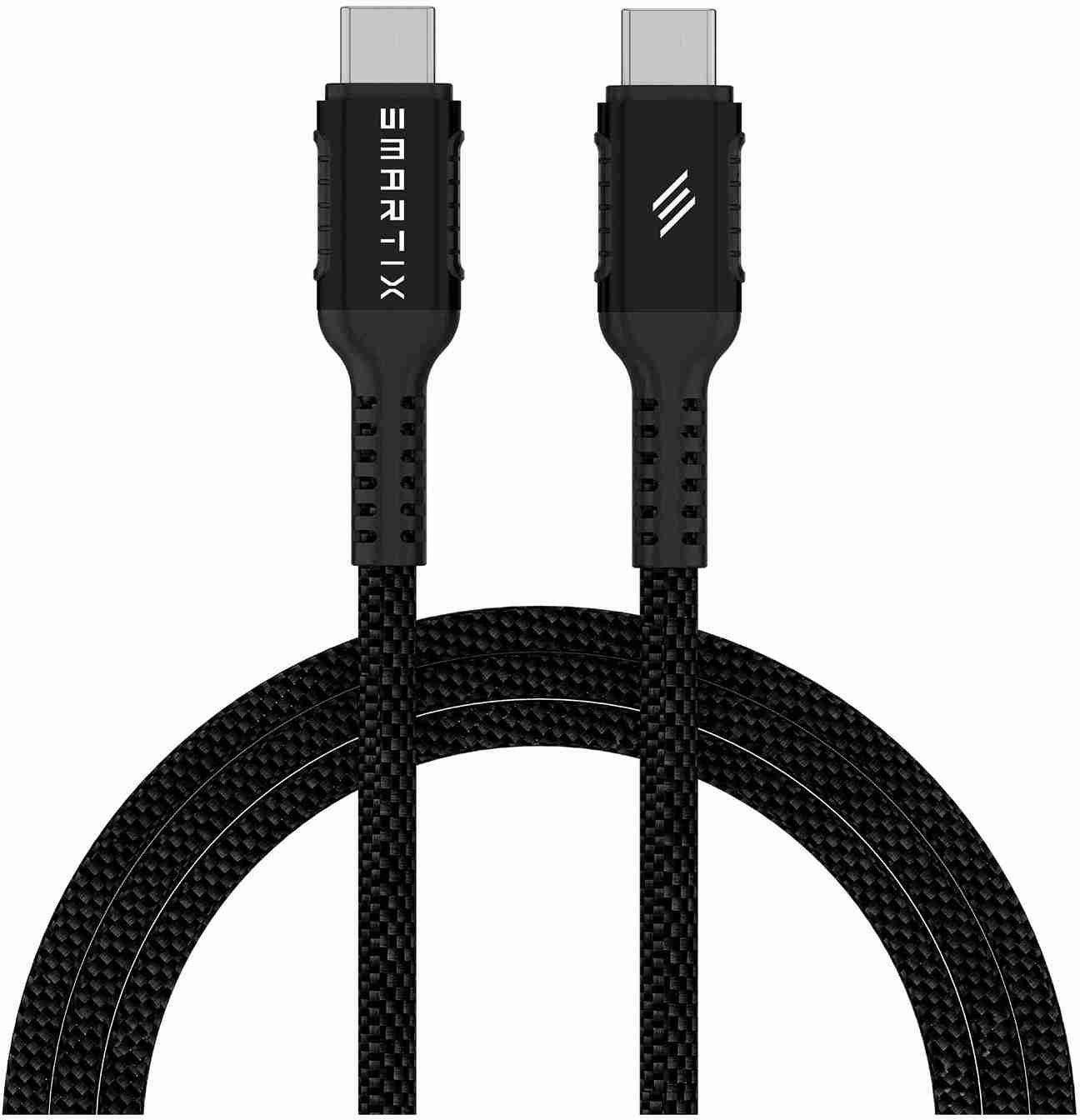 Smartix Premium 240W Cable Connector Fabric Braided Mat/Nylon/ For Smartphones/Tablets/Laptop/Headphones/Thunderbolt 1M (Usb-C-C) - Black