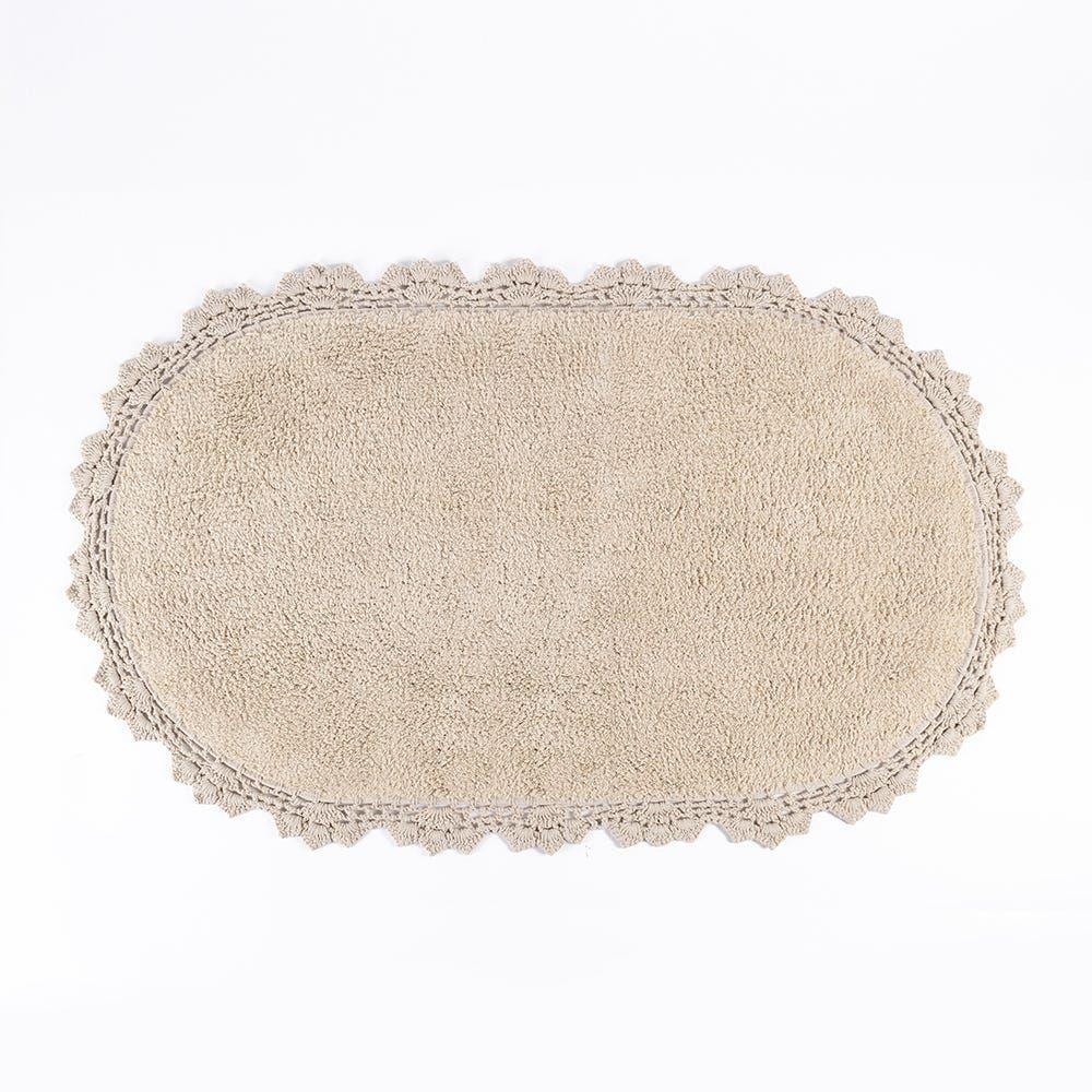 Oval Crochet Tufted Bathmat, Beige - 2100 Gsm, 50X90 Cm