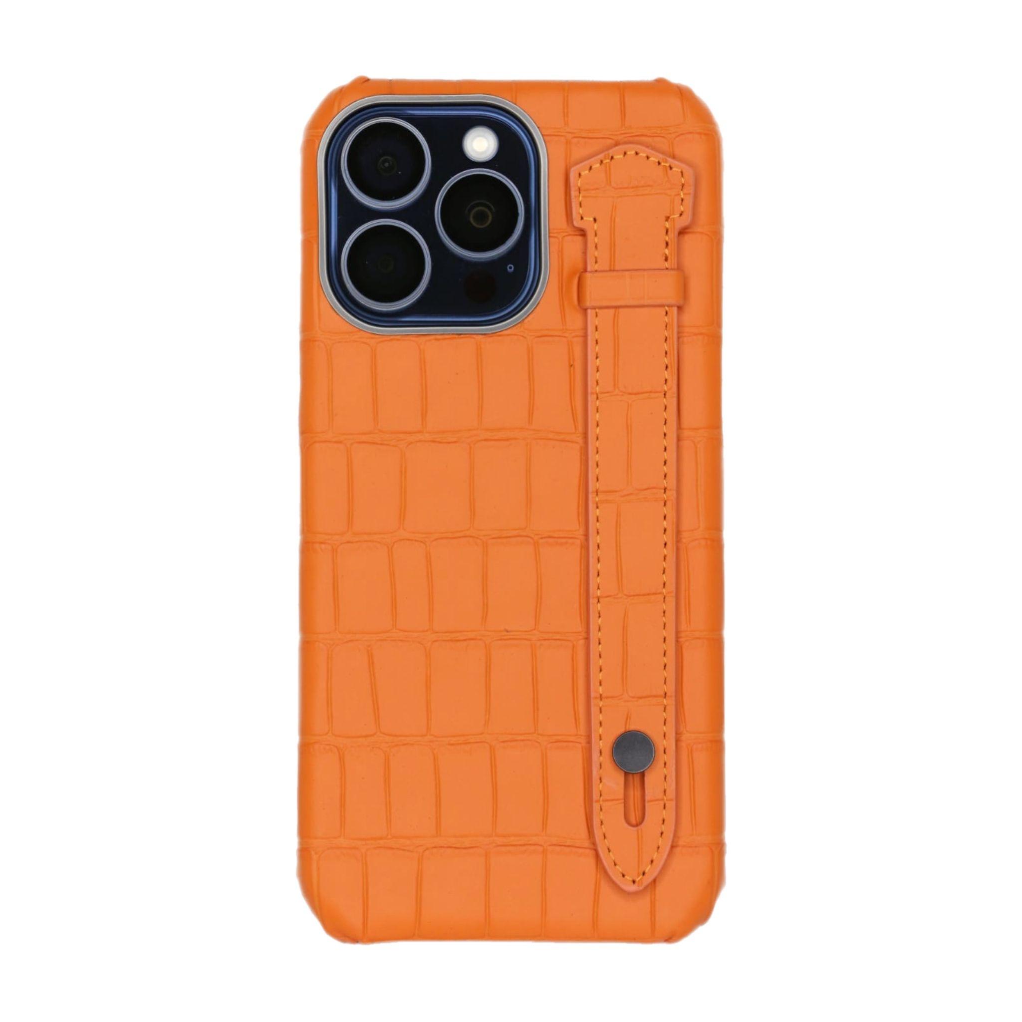 Gs Orange Cover Genuine Cow Leather With Side Strap- Iphone 15 Plus