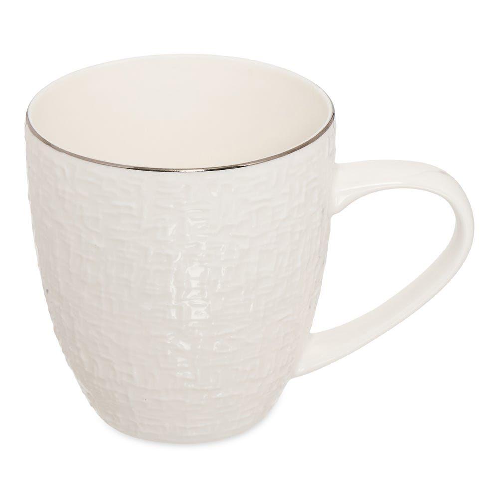 Miley Mug With Silver Line, White & Silver - 410Ml