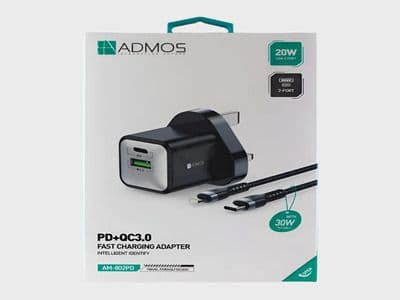 Admos 30W Pd+Qc3.0 Adapter With C To Lightning Cable