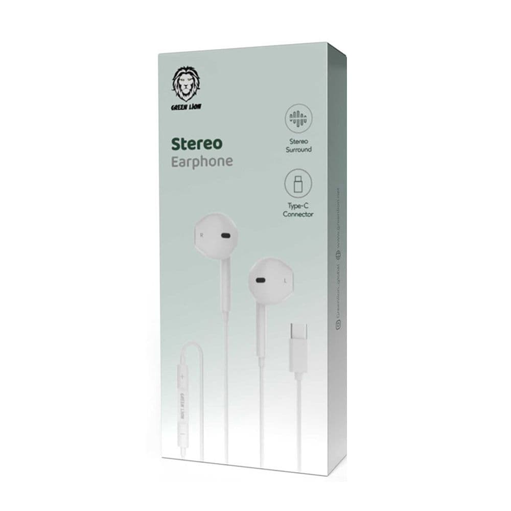 Green Lion Wired Stereo Earphones With Type-C Connector - White