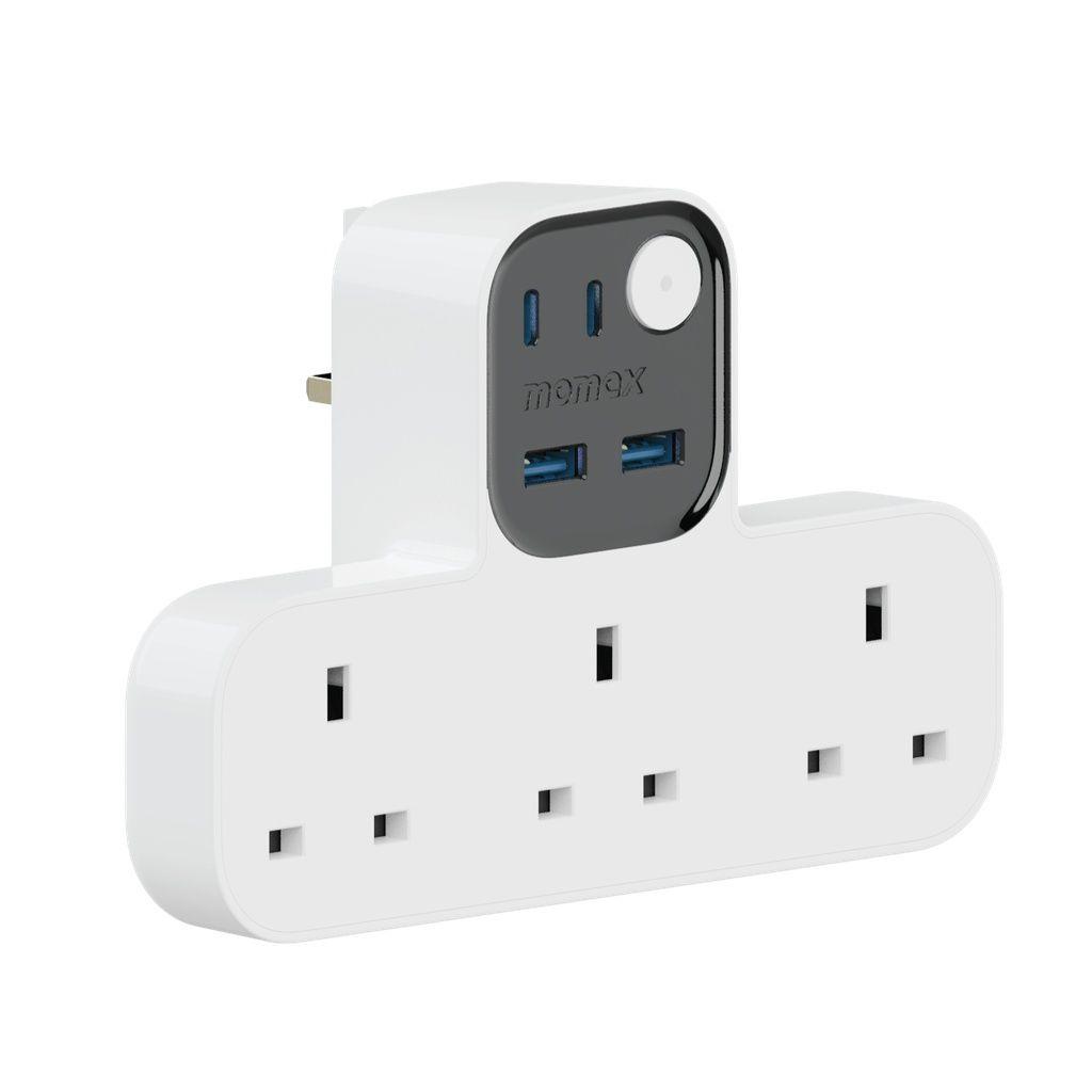 Momax 1-Charger Work Flow T-Shaped Extention 3 Socket With Usb (White)