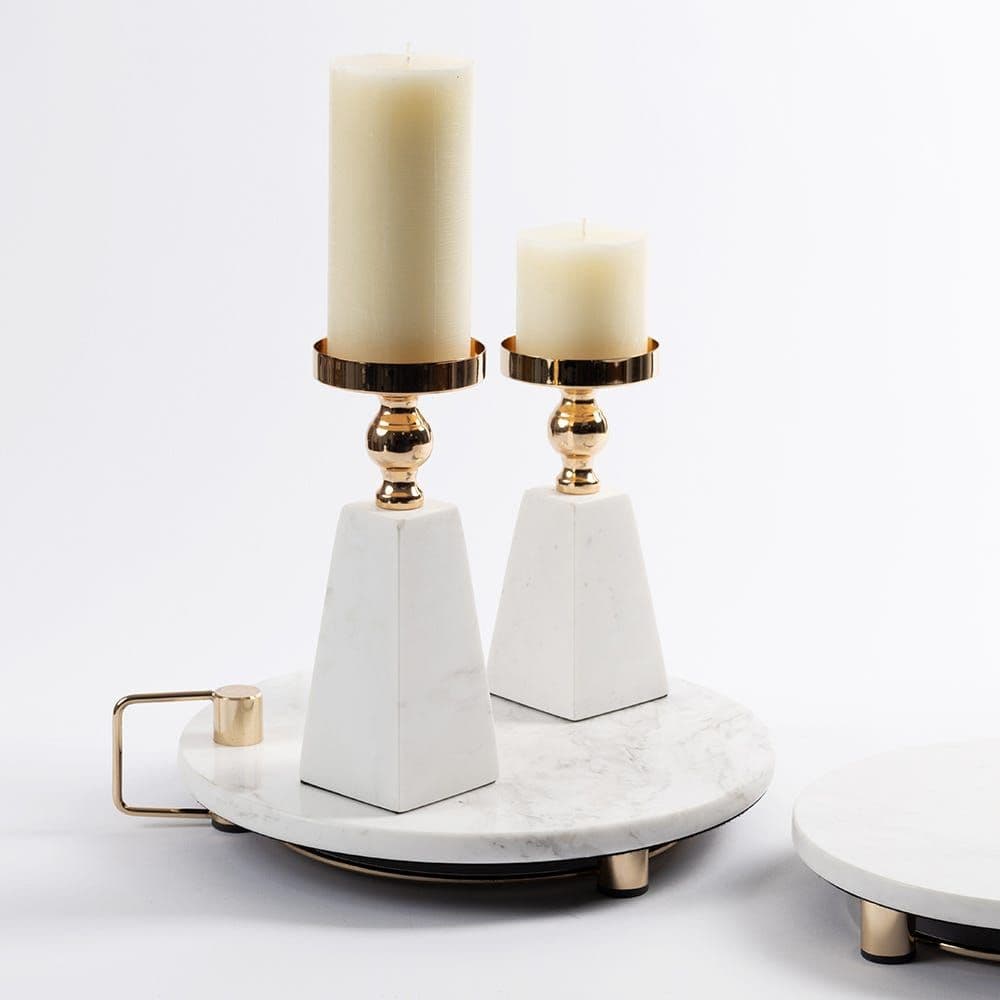 Savvy Candle Holder, White & Shiny Gold - 8X30 Cm