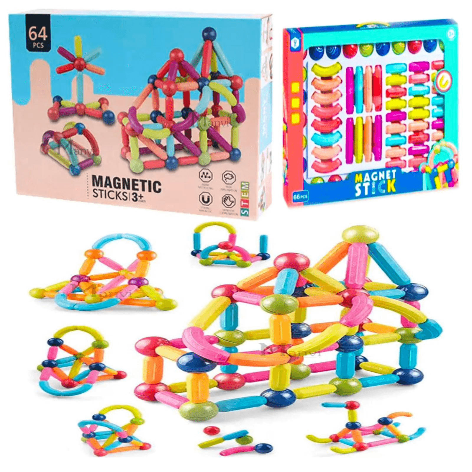 Puzzle Magnetic Stick Educational Toy 64 Pcs Hd351A