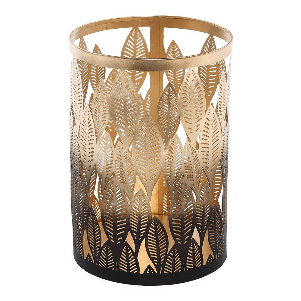 Palmed Candle Holder, Grey & Gold - Medium, 12X17 Cm