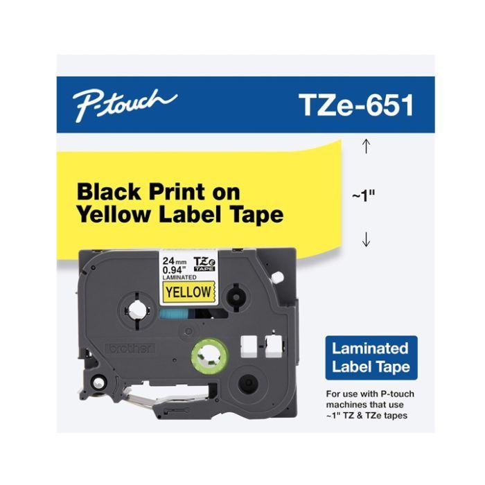 Brother Tze-651 24Mm Standard Black On Yellow Tapes