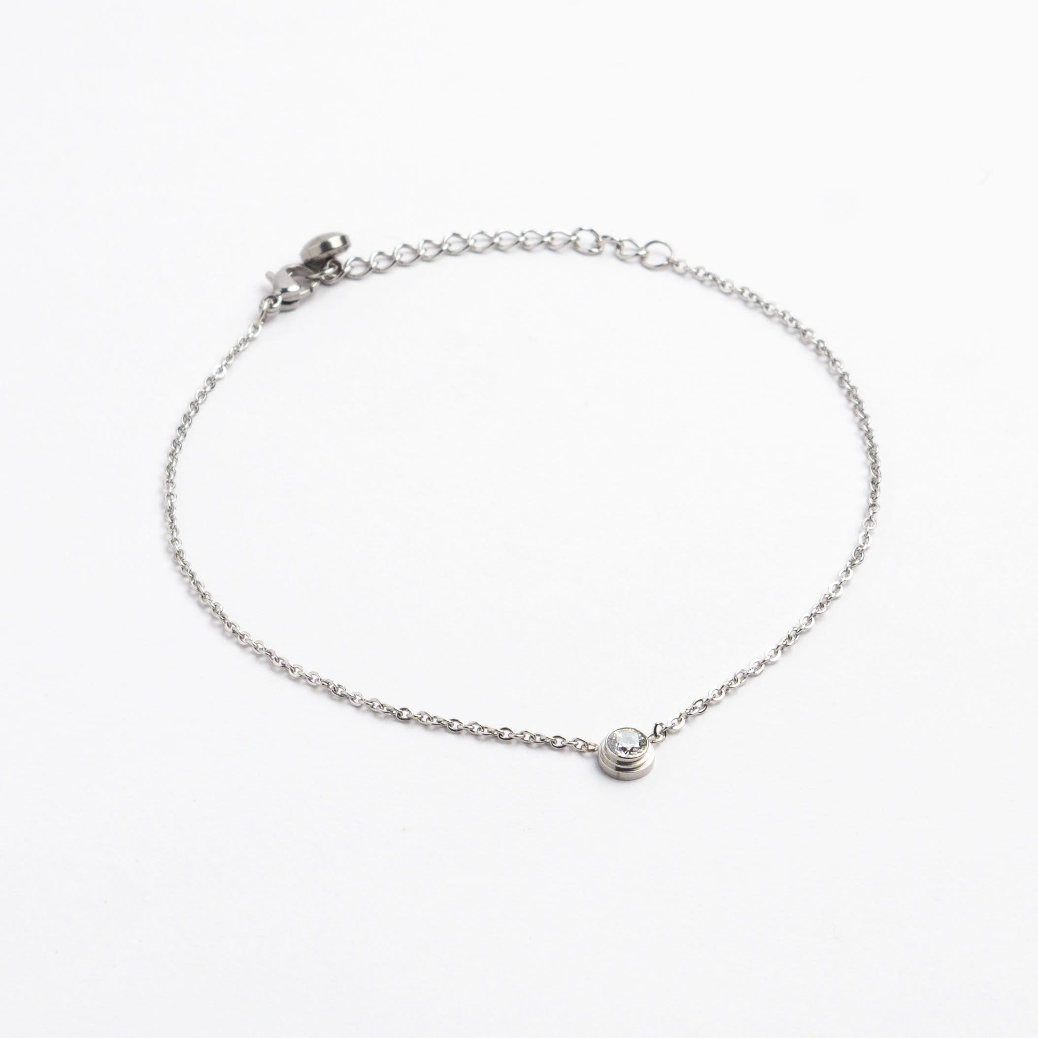 Single Gem Anklet - Silver