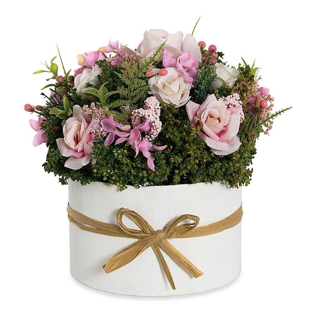 Mix Roses In Round Planter, Pink - 20X21 Cm