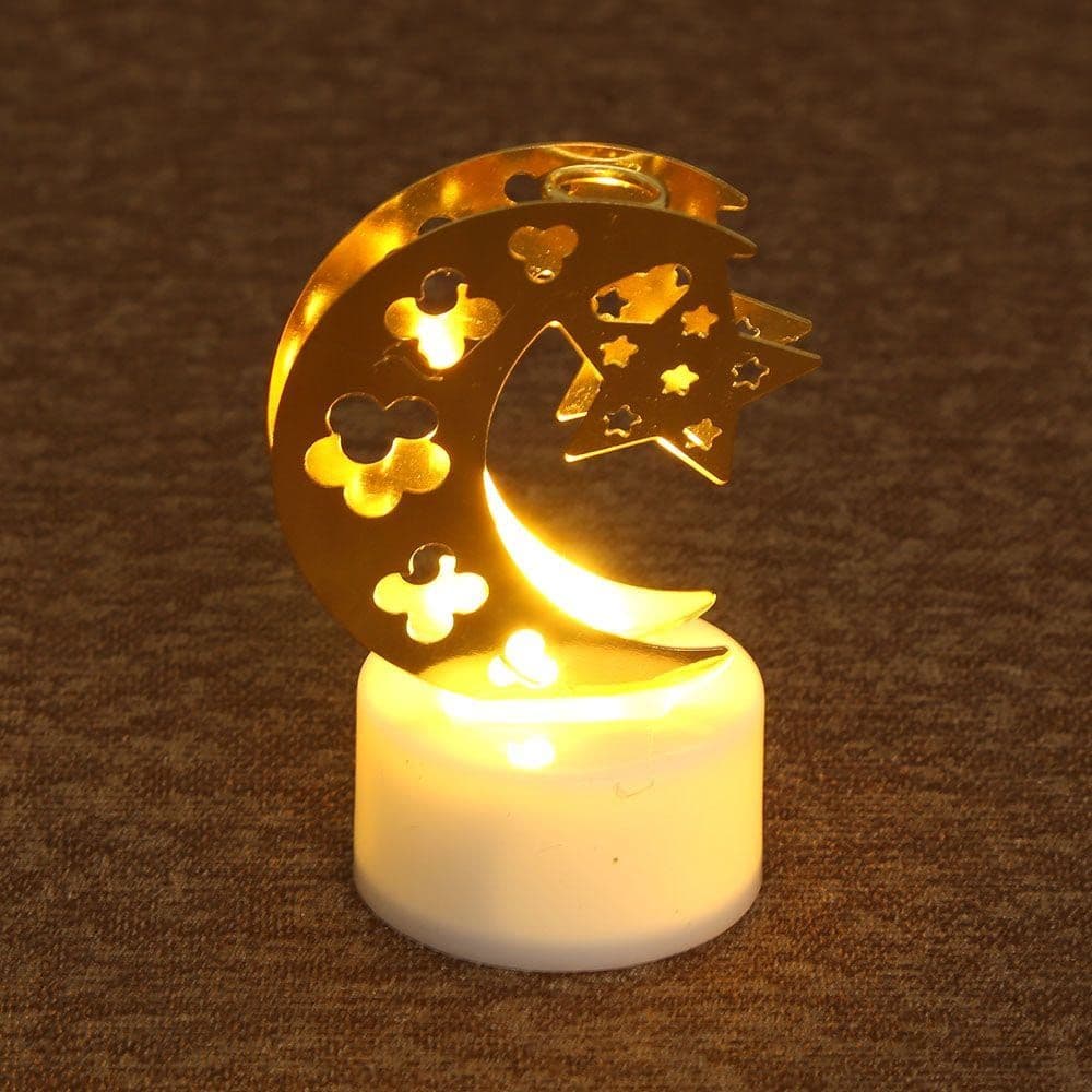 Moon-Star Led Candle Lamp, Gold & White