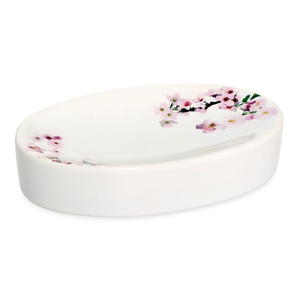 Floral Soap Dish, White & Pink - 13.5x2.4 cm